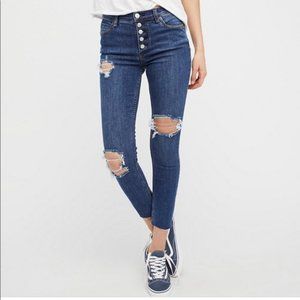 Free People Destroyed Reagan Distressed Button Fly Crop Skinny Jeans Size 26